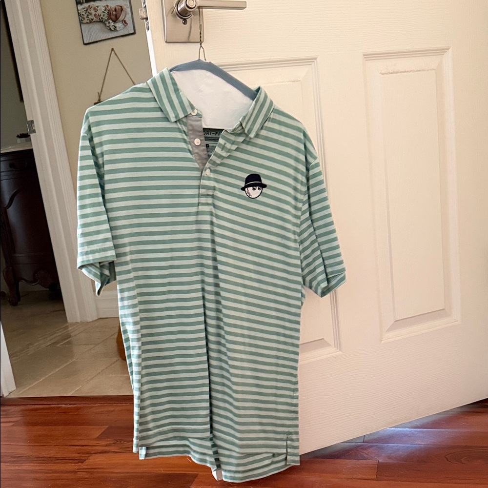 Seafoam Green Striped Polo with Embroidered Logo